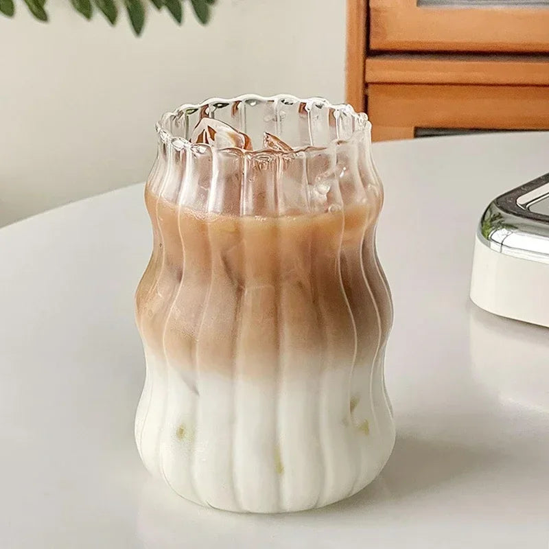 Transparant Glass Cup Creative Wave Shape Glass Cup Cold Coffee Juice Milk Tea Drinkware Dining Bar Whisky Striped Water Cup