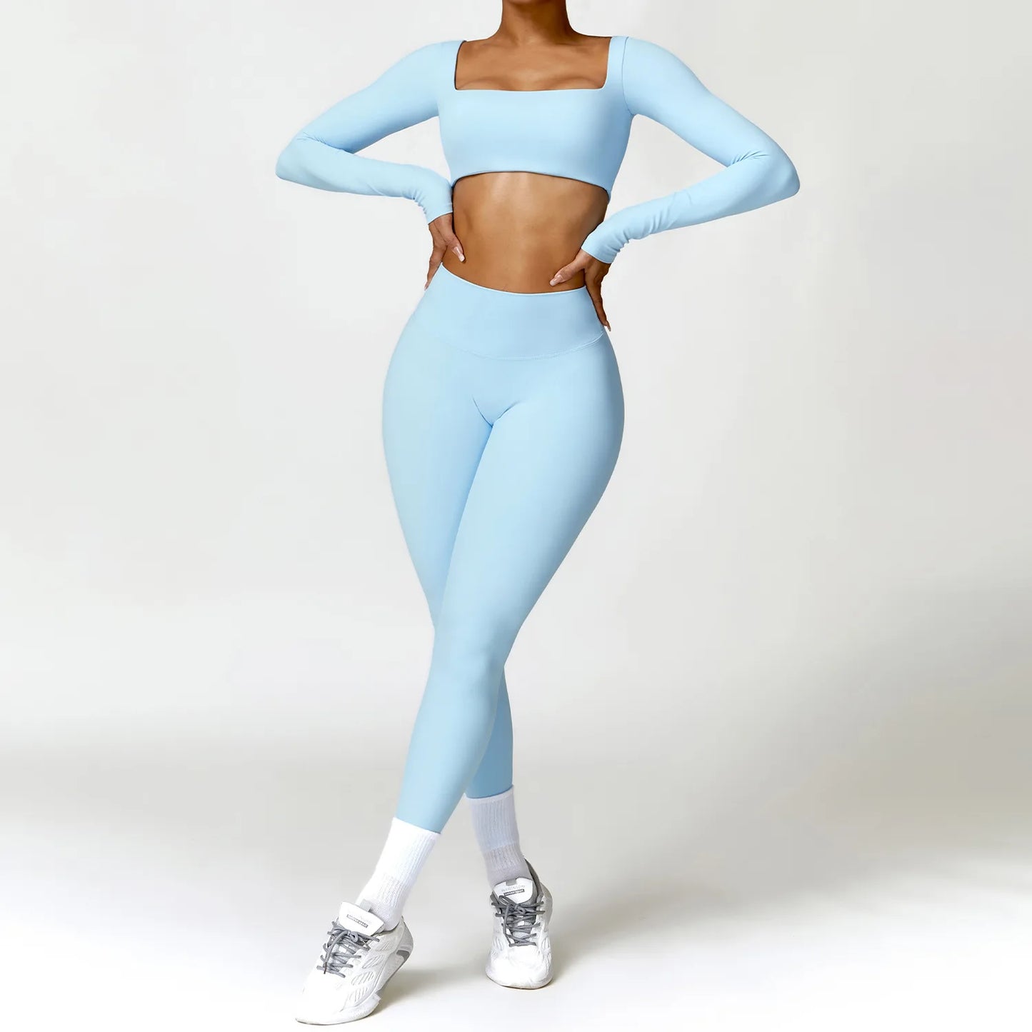 Ensemble de sport de yoga 2 pièces pour femmes, ensemble de gymnastique à séchage rapide, survêtement pour femmes, course à pied, entraînement, chemise de sport à manches longues, vêtements de yoga