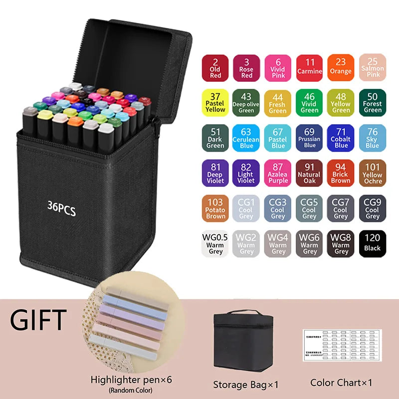 24/36/48/60/80/120/168/262 Colors Dual Tip Permanent Art Sketch Markers for Illustration