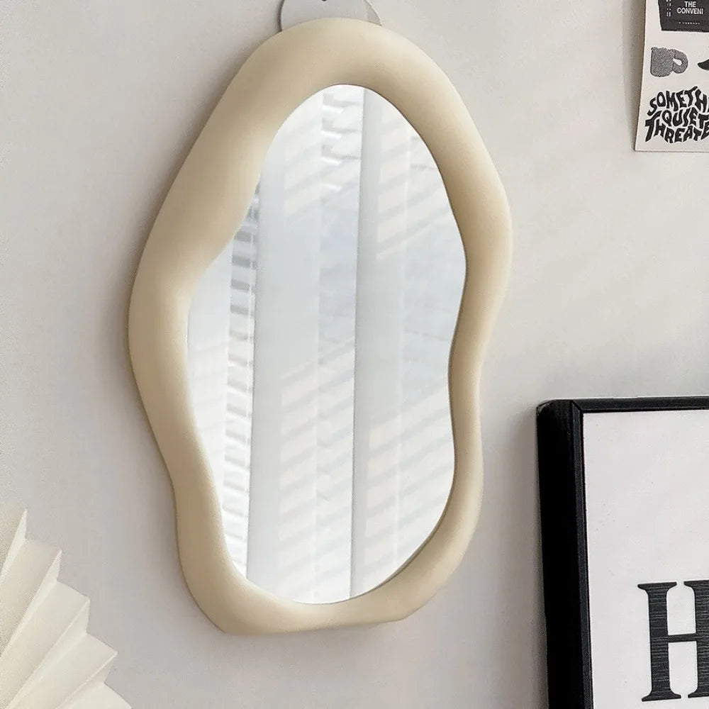 1PC Cream Style Makeup Mirror Decorative Irregular Simple Standing Dresser Mirror Cloud Shaped French Hairdressing Wall Mirror