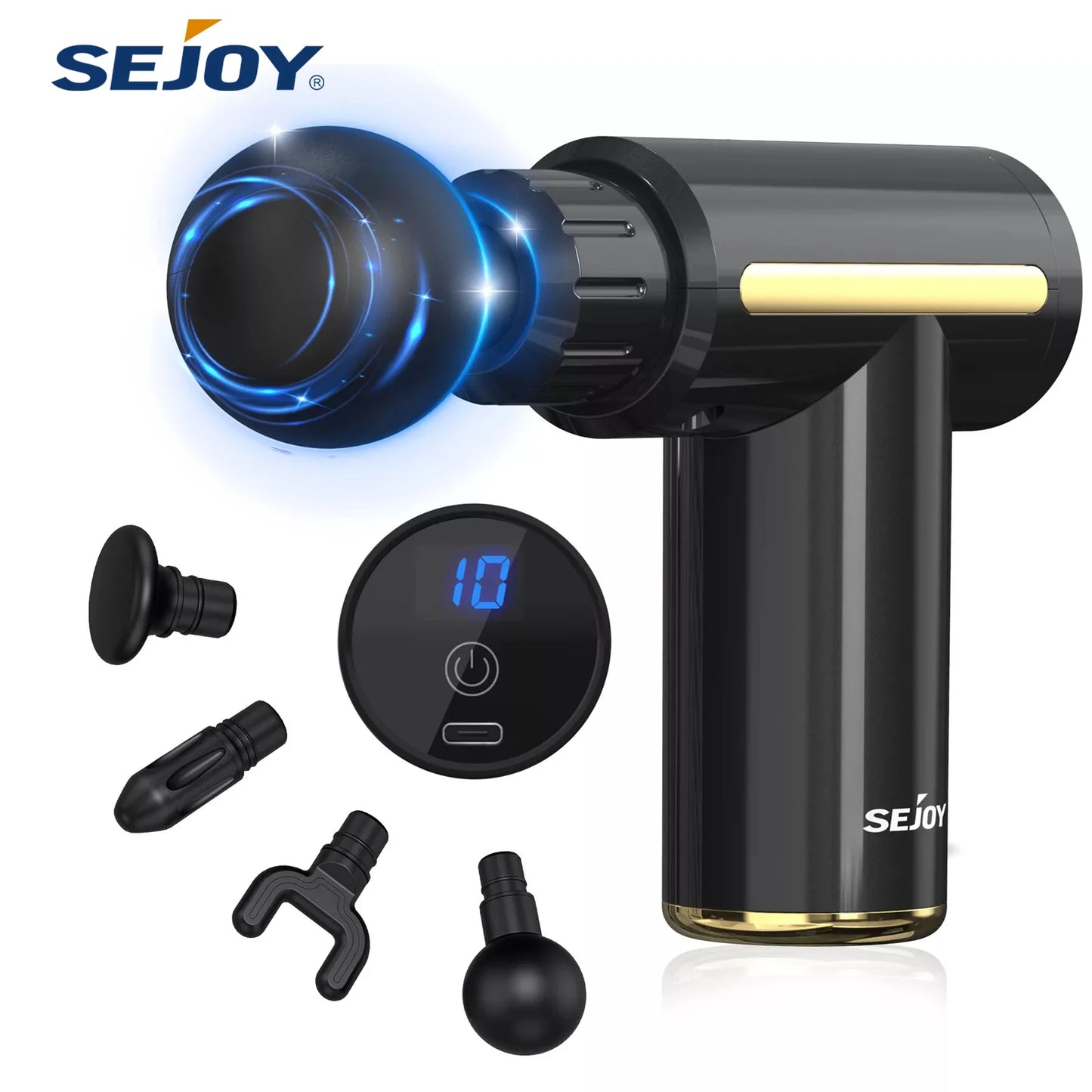 Pistolet de massage portable Sejoy pour un soulagement complet du corps, rechargeable par USB, idéal pour les muscles du dos et du cou, cadeau de vacances idéal pour hommes et femmes