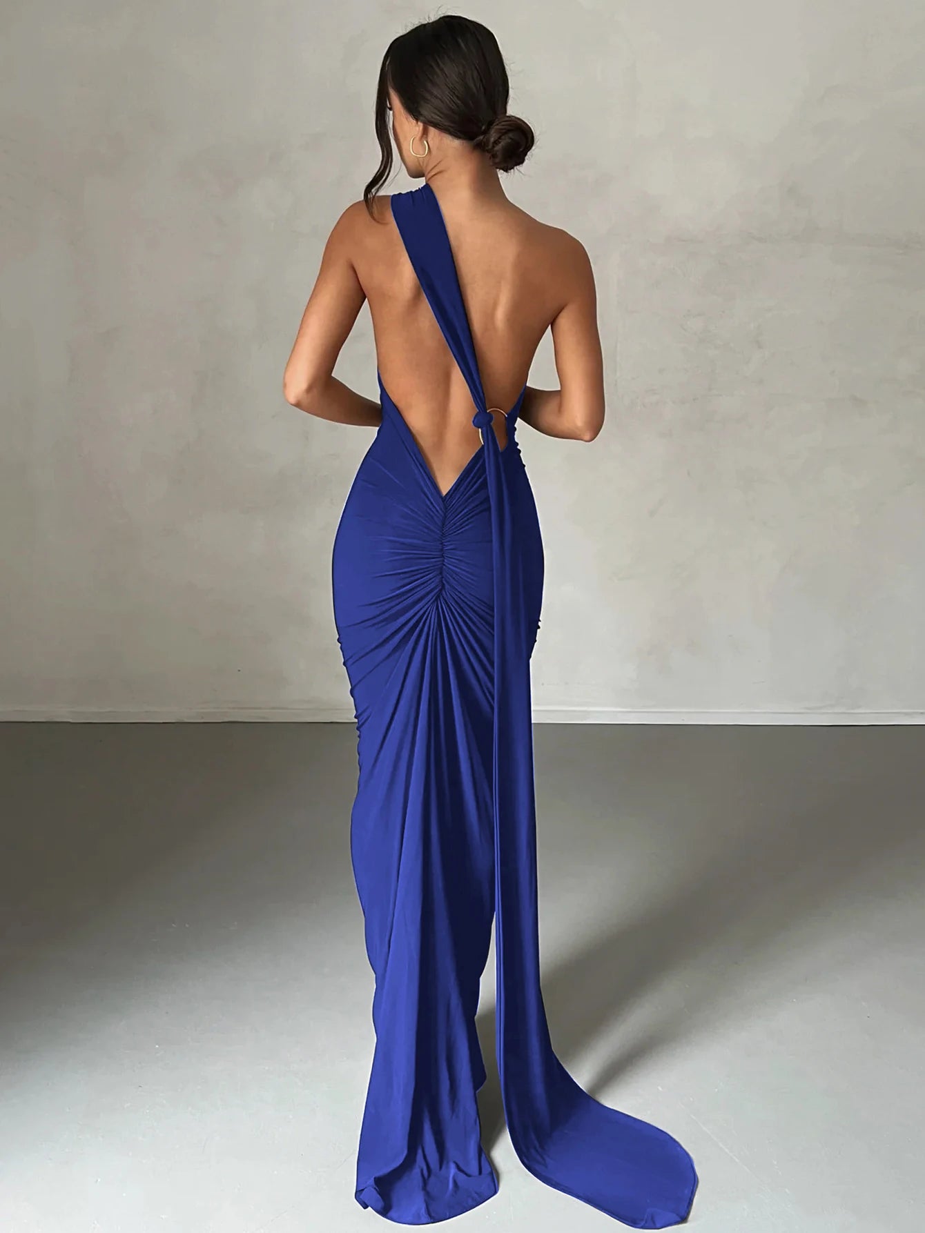 Citar One Shoulder Backless Adjustable Scarf Loop Sexy Maxi Dress