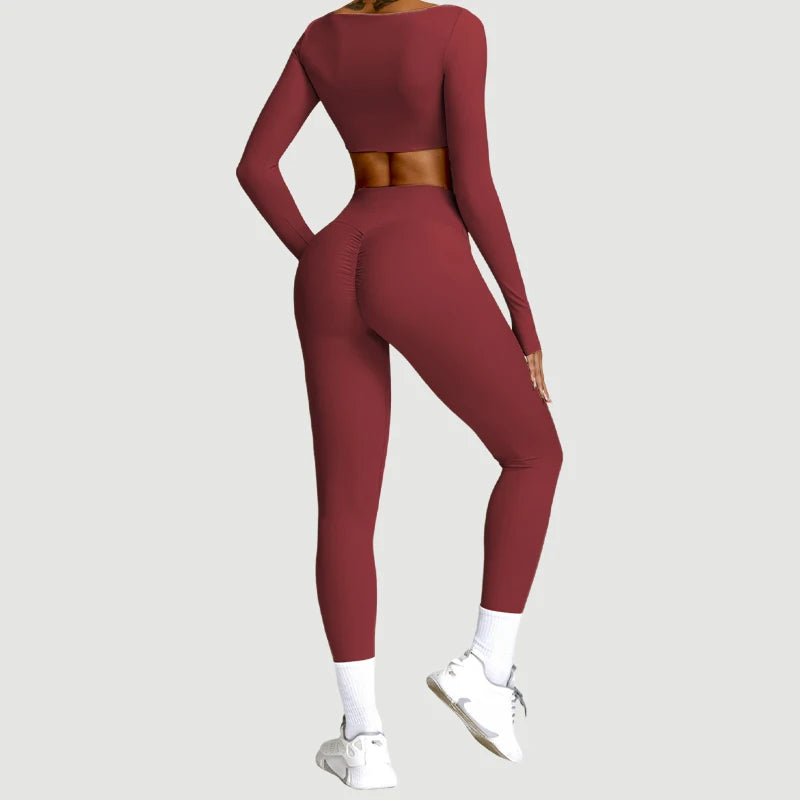 Ensemble de sport de yoga 2 pièces pour femmes, ensemble de gymnastique à séchage rapide, survêtement pour femmes, course à pied, entraînement, chemise de sport à manches longues, vêtements de yoga