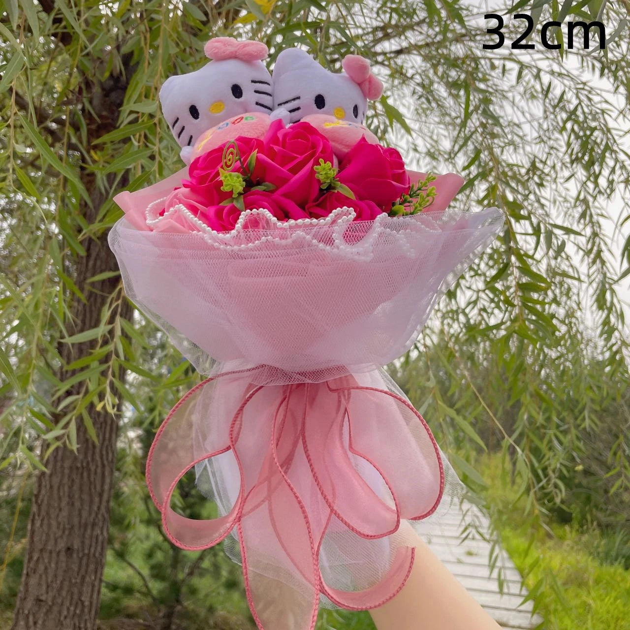 Kawaii Hello Kitty Cat Dolls With Artificial Flowers Creative Sanrio Bouquet Christmas Valentine Birthday Graduation Gifts