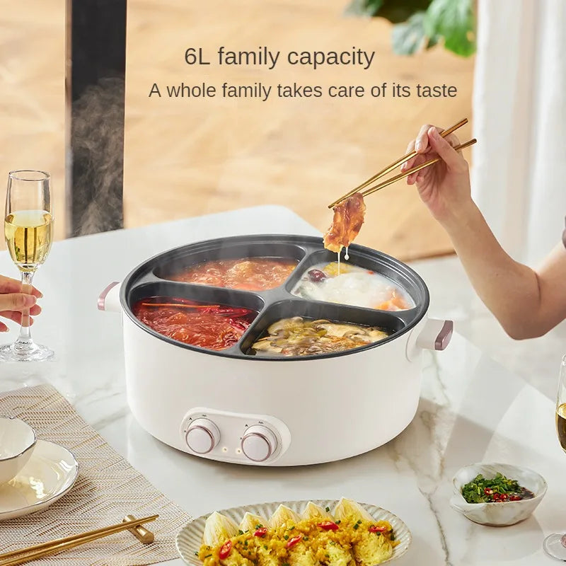 220V 4 Flavor Electric Hot Pot 6L Household Multifunctional Food Cooking Machine Hotpot Multi Cooker