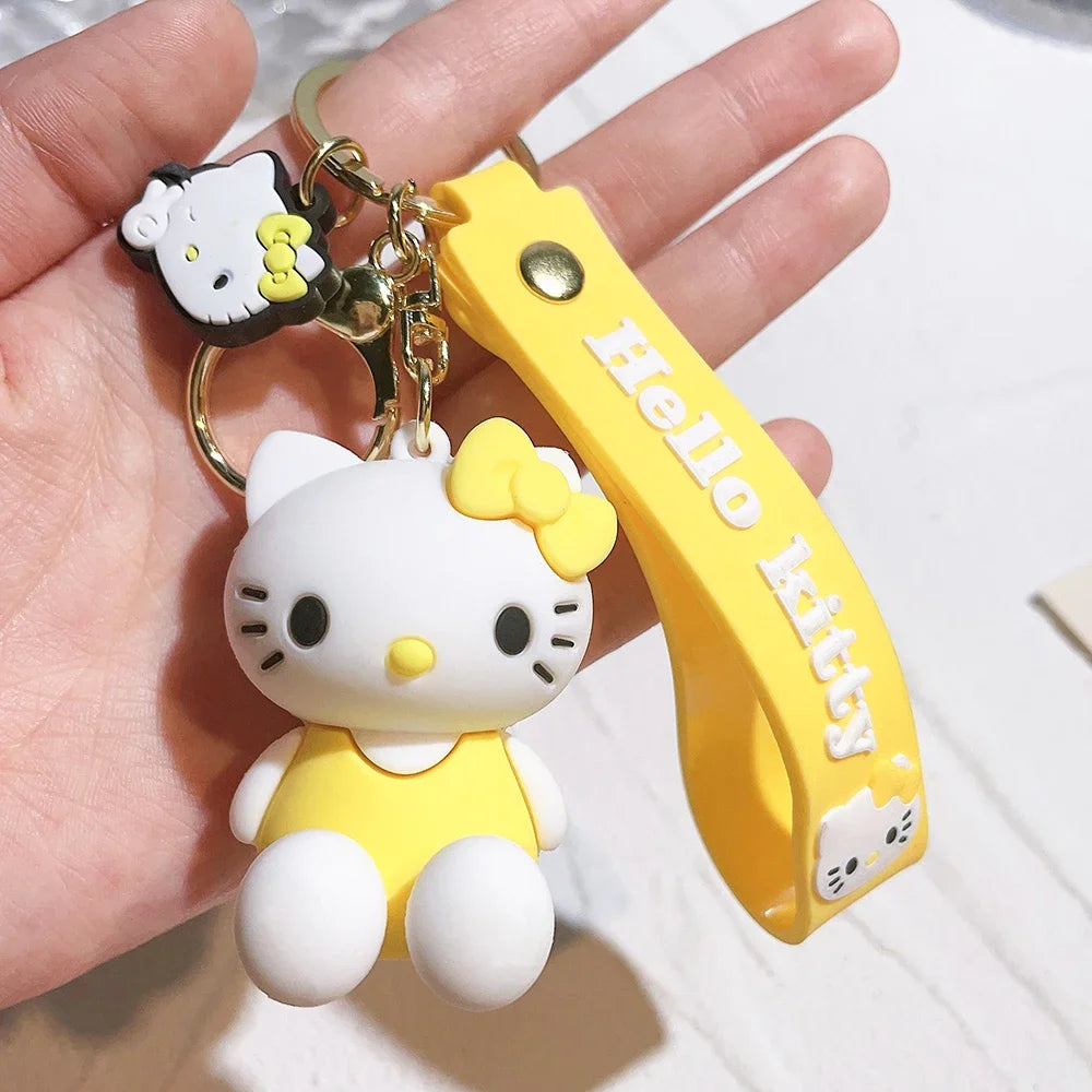 Hello Kitty Keychain Cartoon Doll Jewelry Sanrio Kawaii Kt Pvc Soft Rubber Car Keychain Role Playing Accessories Gift