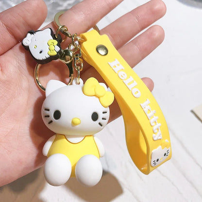Hello Kitty Keychain Cartoon Doll Jewelry Sanrio Kawaii Kt Pvc Soft Rubber Car Keychain Role Playing Accessories Gift