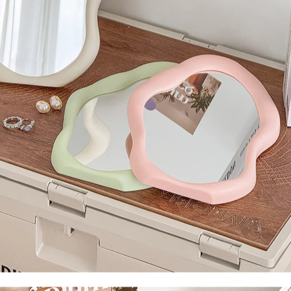 1PC Cream Style Makeup Mirror Decorative Irregular Simple Standing Dresser Mirror Cloud Shaped French Hairdressing Wall Mirror