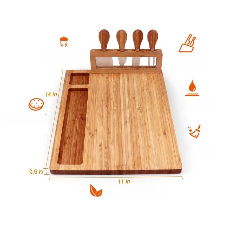 Bamboo Tray Cheese Board Set With Cheese Knife Portable Outdoor Dinner Plates Hotel Restaurant Decoration Accessories Party Sets