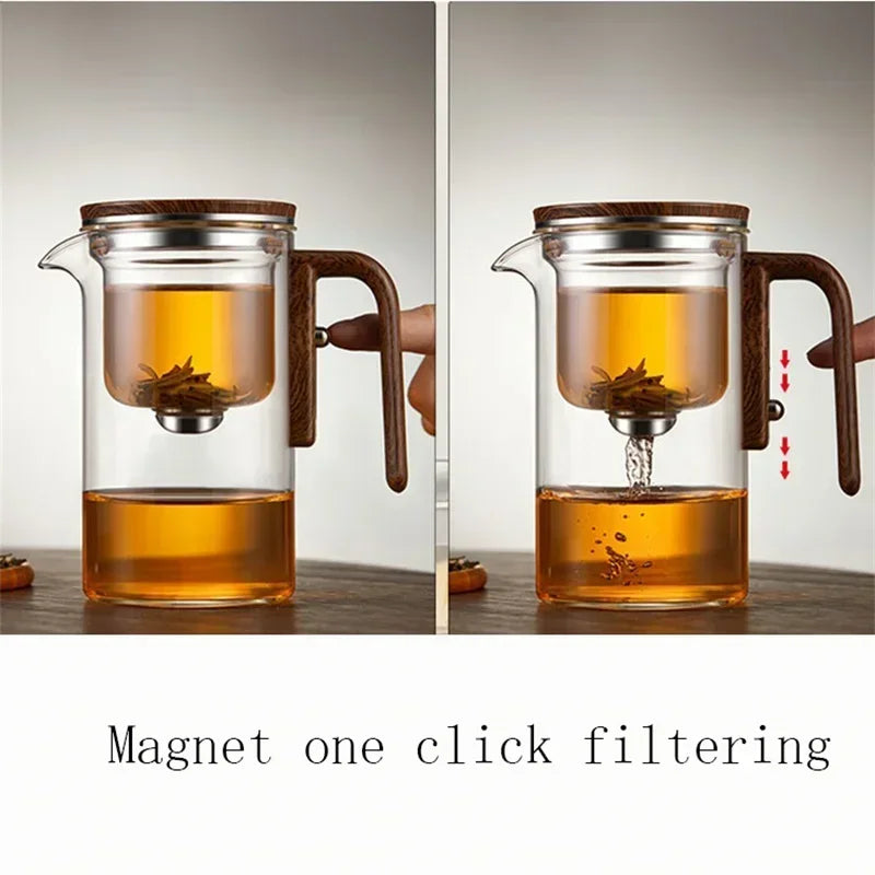 One Click Magnetic Switch Tea Separation Filtration Glass Tea Pot