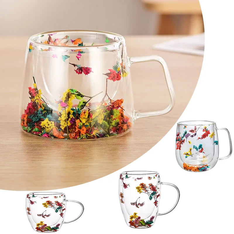 YWDL 180/250/350/400ml Double Wall Glass Cup Tea Cups Coffee Mugs With Handle Party Milk Juice Drinkware Festival Gift