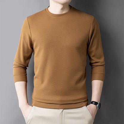 2024 Men's New Waffle Round Neck Long Sleeved T-shirt Summer Comfortable Top