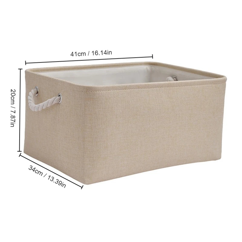 1Pc Beige/Grey Folding Storage Basket Linen Storage Fabric Wardrobe Office Bedroom Closet Toys Laundry Basket With Handle