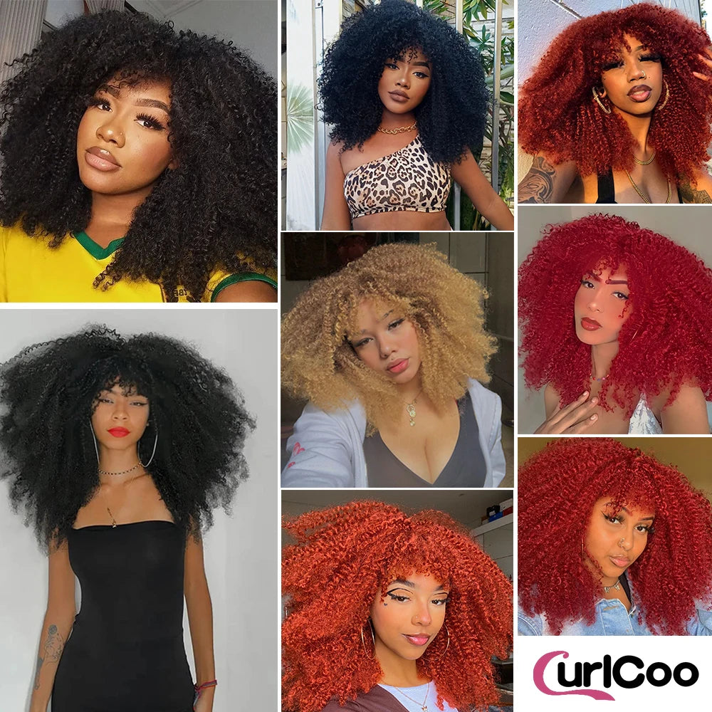 Curly Wig With Bangs Afro Curly Wigs for Black Women Synthetic Fiber Fluffy Long Curly Wig for Daily Party Cosplay