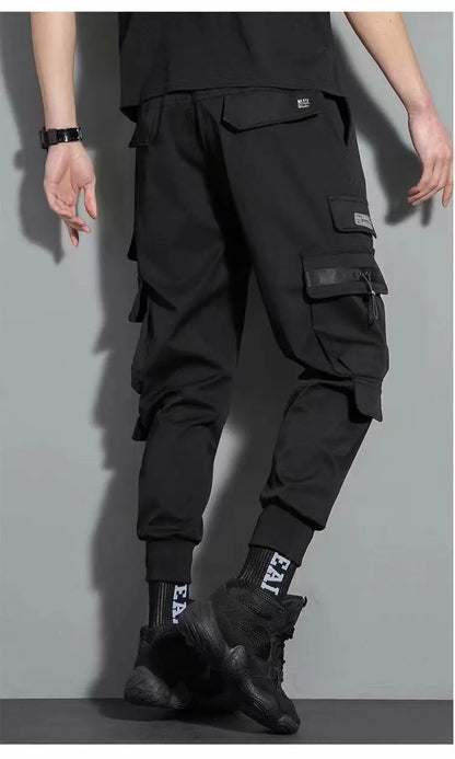 Thin Streetwear Casual Pants Men Ribbons Harem Jogging Pants Male Slim Fit Spring Cargo Pants Multi-Pockets Women Trouser