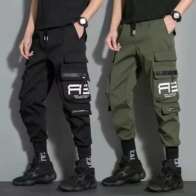 Thin Streetwear Casual Pants Men Ribbons Harem Jogging Pants Male Slim Fit Spring Cargo Pants Multi-Pockets Women Trouser