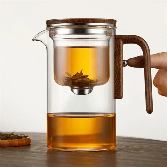 One Click Magnetic Switch Tea Separation Filtration Glass Tea Pot