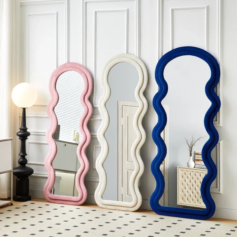 Wavy Floor Mirror Big Full Body Items Irregular Cosmetics Mirror Garden Travel Moon Portable Custom Espelhos Home Decorations