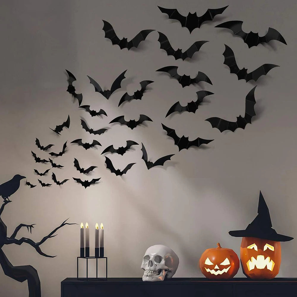 Halloween Bats Decoration,Black Pvc Bats On The Wall Decor,Halloween Bat Wall Stickers,Horror Front Porch Decor