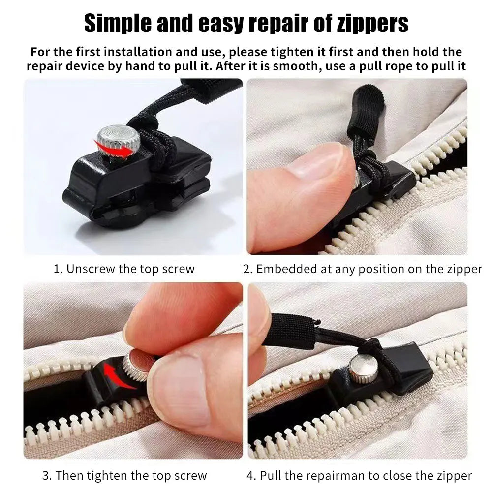 Zipper Repair Kit Universal Instant Zipper Repair Replacement Zippers Sliding Teeth Rescue Zippers Head 3 Different Sizes