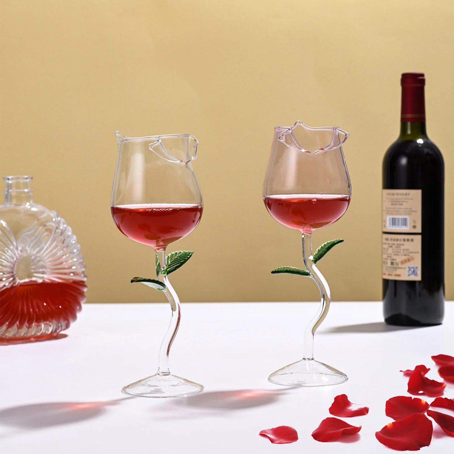 Rose-Shaped Red Wine Glasses Rose Shape Wine Glass With Colored Rose Leaves 150/280ml Rose Shaped Red Wine Goblet Cocktail Cup