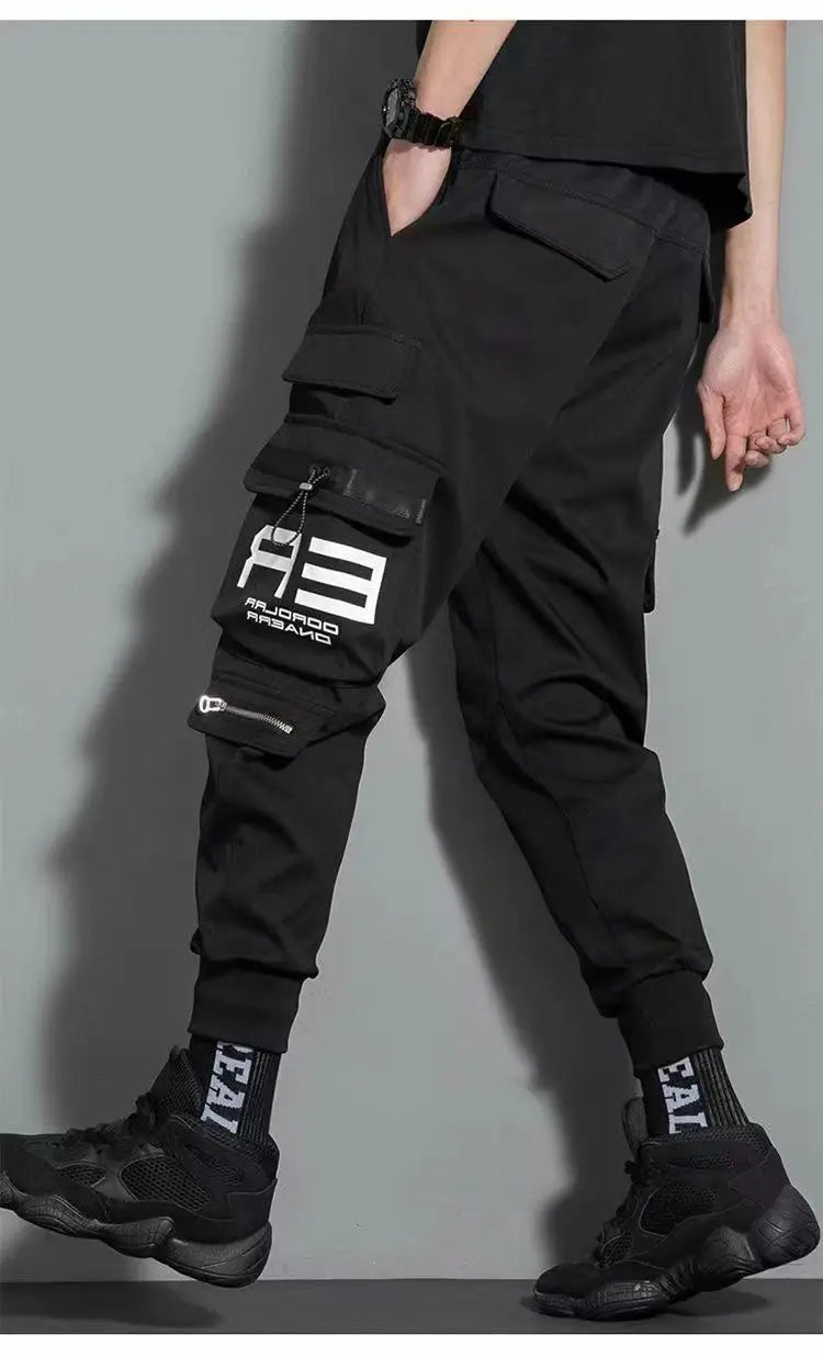 Thin Streetwear Casual Pants Men Ribbons Harem Jogging Pants Male Slim Fit Spring Cargo Pants Multi-Pockets Women Trouser