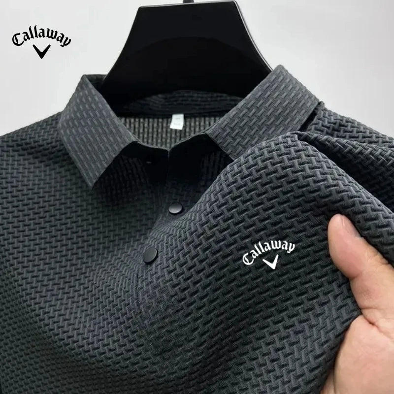 New Summer Men's Embroidered Ice Cool Hollow Silk Lapel Knitted Polo Shirt Luxury Fashion Casual Comfortable Cool T-shirt Top