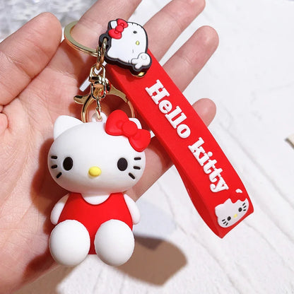 Hello Kitty Keychain Cartoon Doll Jewelry Sanrio Kawaii Kt Pvc Soft Rubber Car Keychain Role Playing Accessories Gift