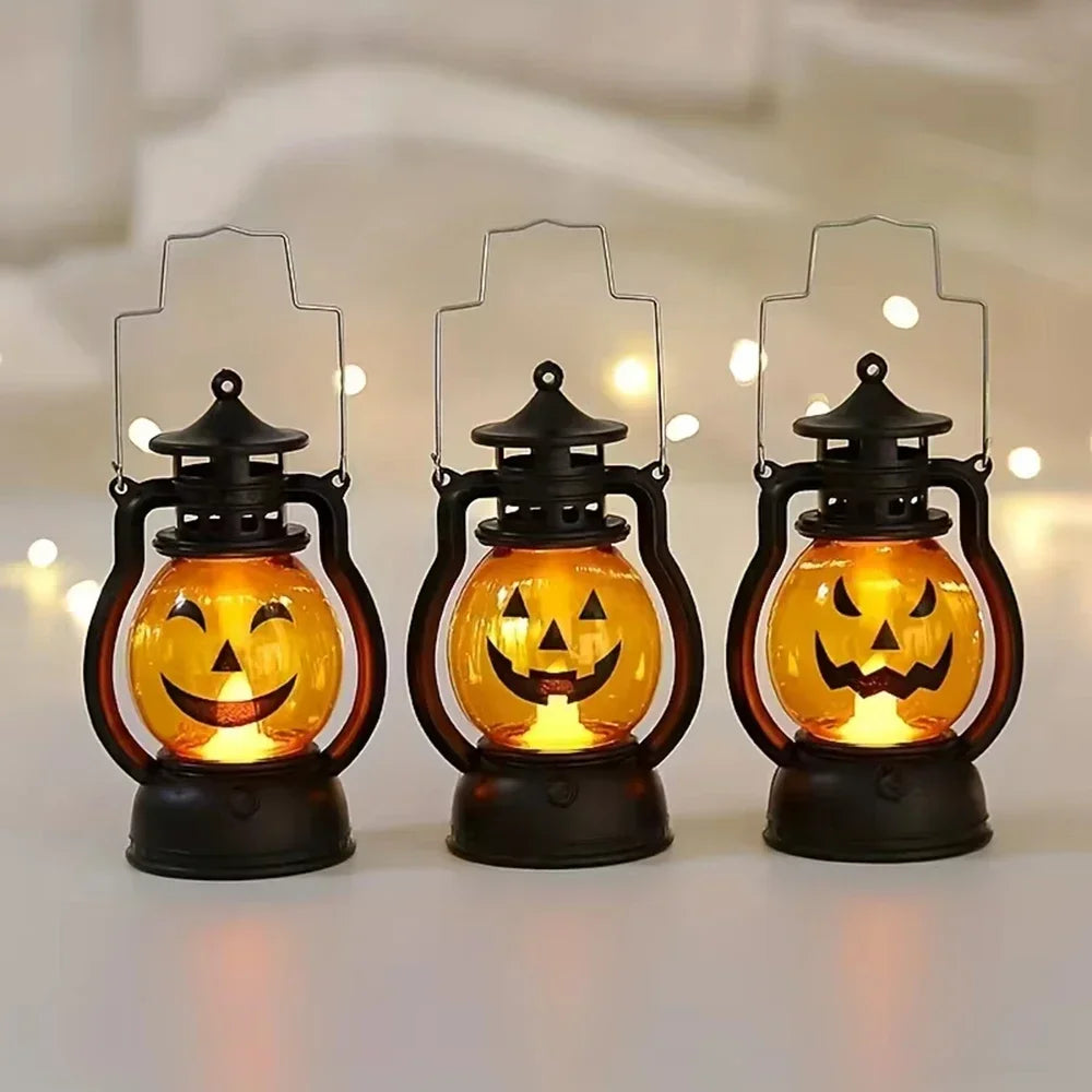 Halloween Pumpkin Lights, LED Candle Lamp, Halloween Hanging Pumpkin Lantern Light, Table Small Oil Lamp Garden Yard Decorations