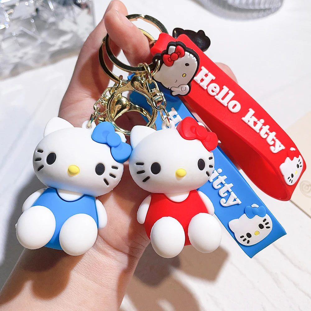 Hello Kitty Keychain Cartoon Doll Jewelry Sanrio Kawaii Kt Pvc Soft Rubber Car Keychain Role Playing Accessories Gift