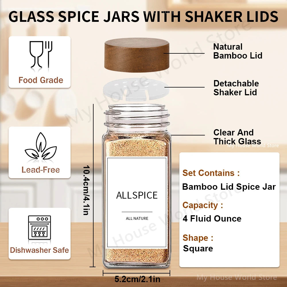 13Pcs Glass Spice Jars with Bamboo Lids 4oz Glass Jars Spice Jar Set Seasoning Jars Organizer Storage Bottles for Spice Rack