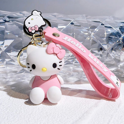 Hello Kitty Keychain Cartoon Doll Jewelry Sanrio Kawaii Kt Pvc Soft Rubber Car Keychain Role Playing Accessories Gift