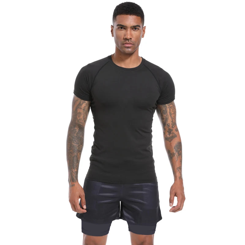 Men's Compression Shirts Athletic Quick Dry Breathable Rash Guard Athletic Tight Workout Tops Summer