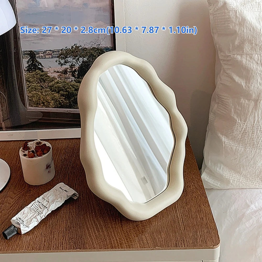 1PC Cream Style Makeup Mirror Decorative Irregular Simple Standing Dresser Mirror Cloud Shaped French Hairdressing Wall Mirror