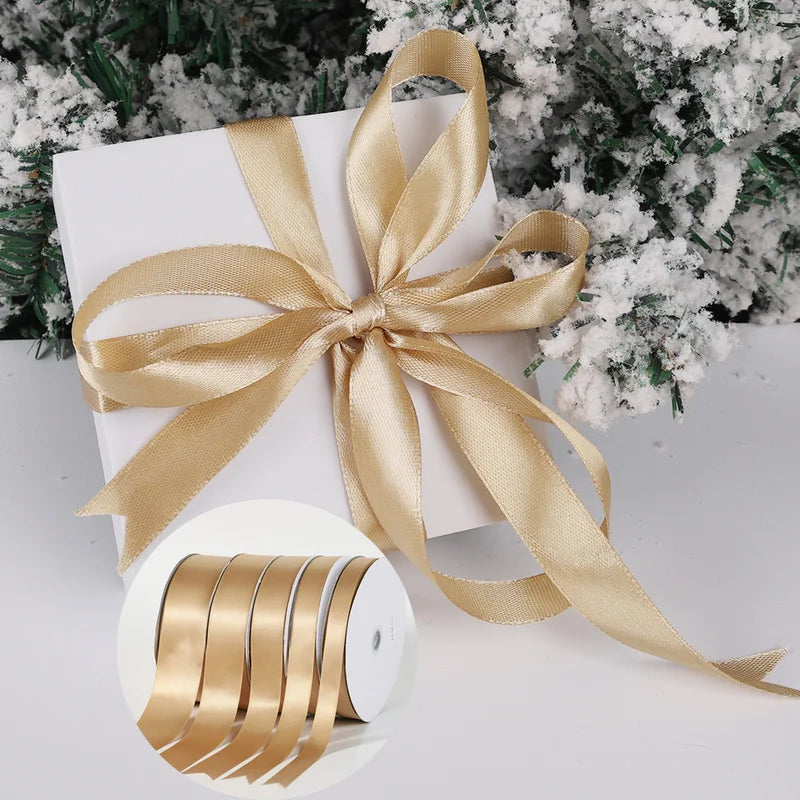 1Roll Gift Wrapping Ribbon Champagne Gold Packing Ribbon Sash Wedding Party Supplies Event Anniversary Banquet Decoration