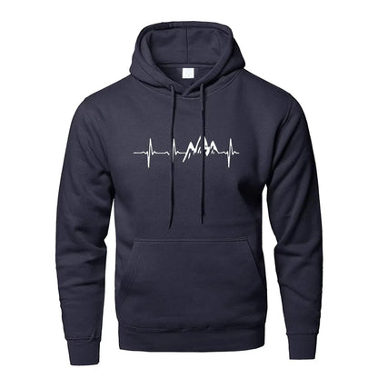 Mountain Heartbeat Hoodies for Man Sweatshirt Autumn Long Sleeve Hooded Sweatshirt Hoodie Black Gray Sportswear