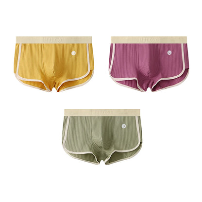 3PCS/Pack 100% Cotton Solid Striped Men's Boxer Sexy Breathable Mesh U Crotch Underwear High Elastic Widen Waistband Underpants