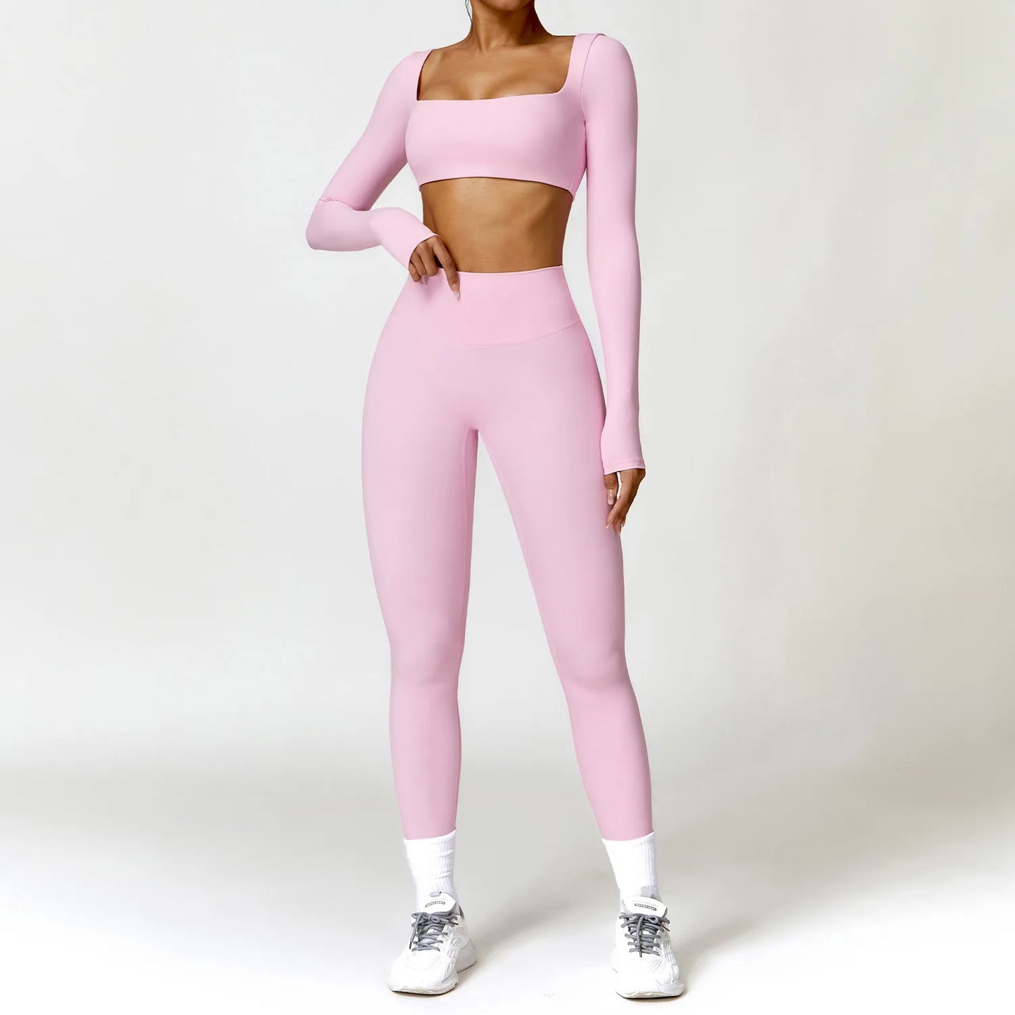 Ensemble de sport de yoga 2 pièces pour femmes, ensemble de gymnastique à séchage rapide, survêtement pour femmes, course à pied, entraînement, chemise de sport à manches longues, vêtements de yoga