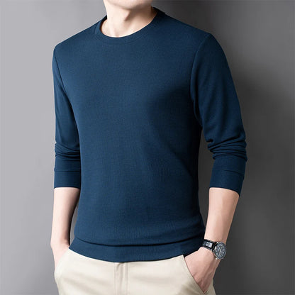 2024 Men's New Waffle Round Neck Long Sleeved T-shirt Summer Comfortable Top