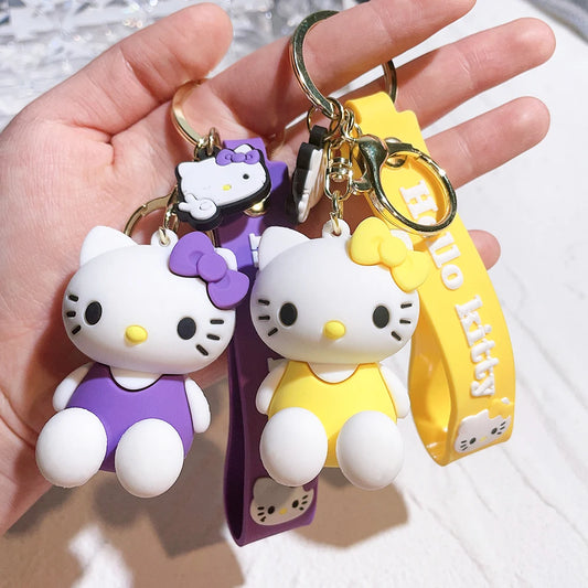 Hello Kitty Keychain Cartoon Doll Jewelry Sanrio Kawaii Kt Pvc Soft Rubber Car Keychain Role Playing Accessories Gift