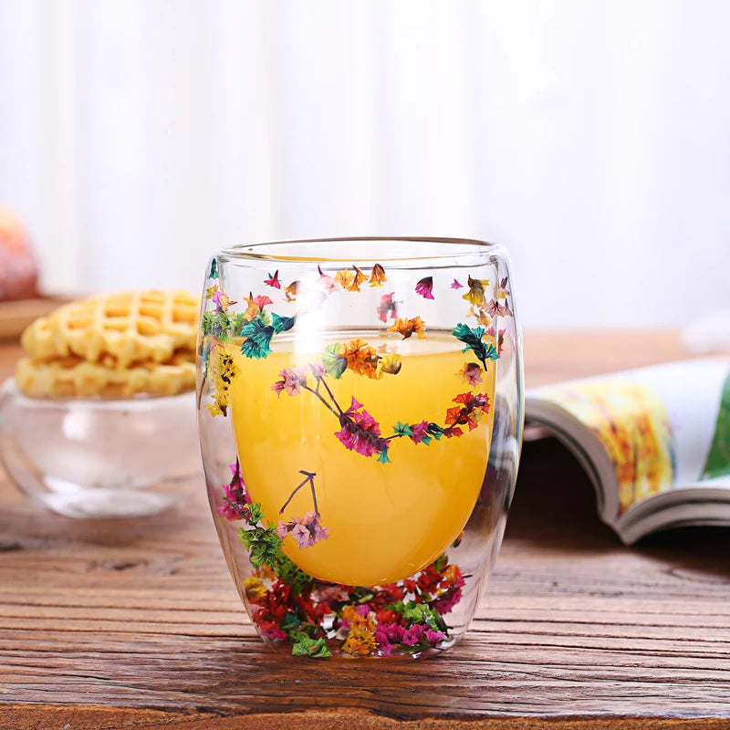 Flower 250/350ml No Handle Double Wall Glass Cup