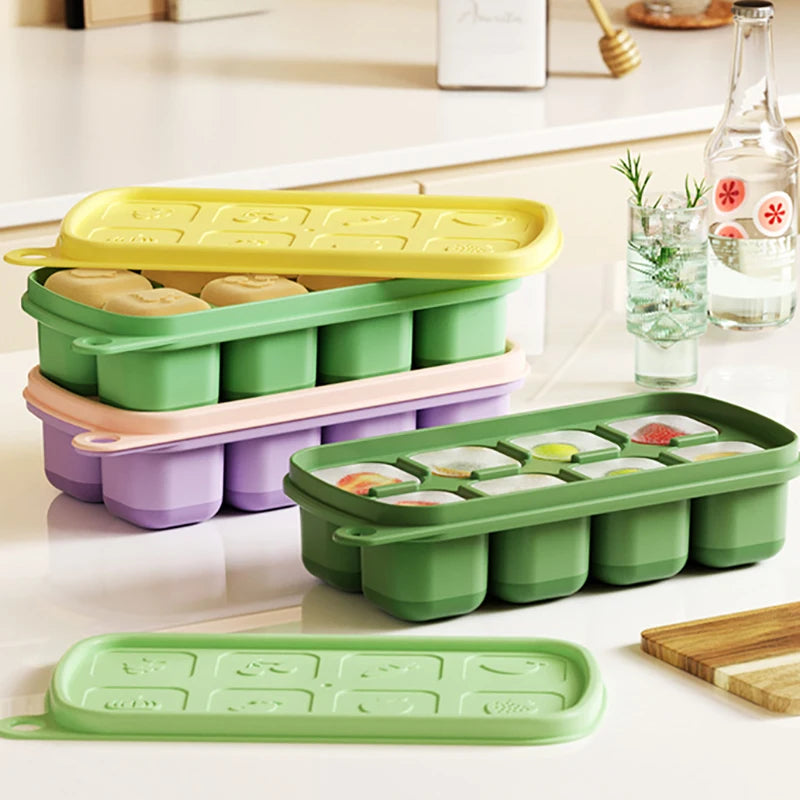 1Pc Silicone Ice Compartment Mold With Lid Ice Box Household Food Grade Complementary Food Box Reusable DIY Kitchen Gadgets