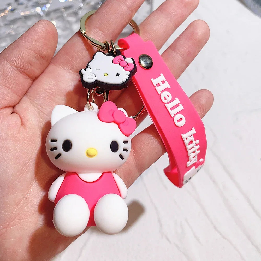 Hello Kitty Keychain Cartoon Doll Jewelry Sanrio Kawaii Kt Pvc Soft Rubber Car Keychain Role Playing Accessories Gift