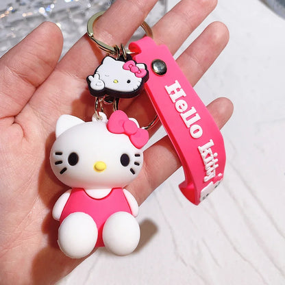 Hello Kitty Keychain Cartoon Doll Jewelry Sanrio Kawaii Kt Pvc Soft Rubber Car Keychain Role Playing Accessories Gift
