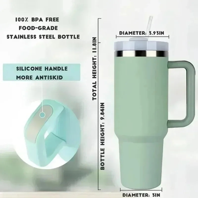 40oz Insulated Tumbler with Handle Straw Stainless Steel Water Bottle Vacuum Water Cold Warm Thermos Cup Coffee Mug Drinkware