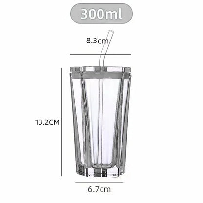 High Aesthetic Straw Cup Pentagonal Star Glass Cup Color Gradient Cold Drink Cup with Lid Coffee Water Mugs