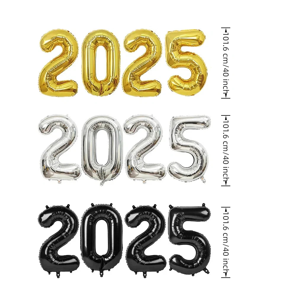 4PCS Happy New Year 2025 Foil Number Balloons Number Balloon Suitable for Birthday Graduation New Year Decoration 2025