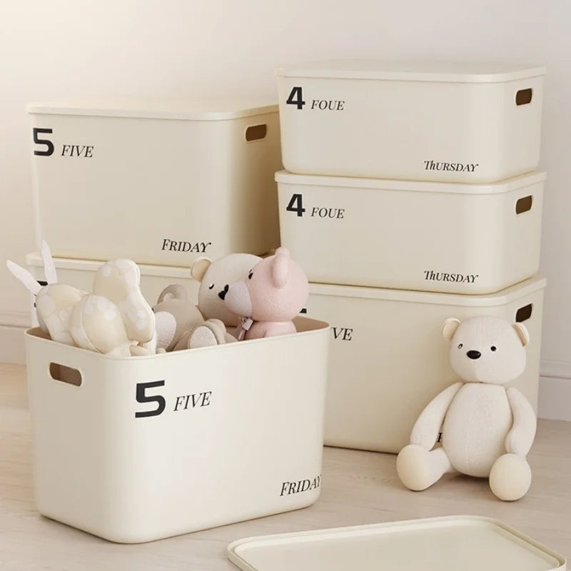 Stackable Storage Box with Lid Dustproof Cosmetics Clothing Grocery Organizer Bedroom Dormitory Storage Bin Toy Storage Basket