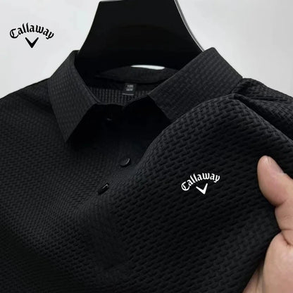 New Summer Men's Embroidered Ice Cool Hollow Silk Lapel Knitted Polo Shirt Luxury Fashion Casual Comfortable Cool T-shirt Top