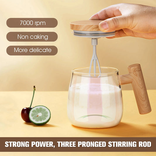 400ML Self Stirring Coffee Mug 7000rpm High Speed Self Mixing Glass Mug With Wooden Handle for Coffee Milk Protein Powder